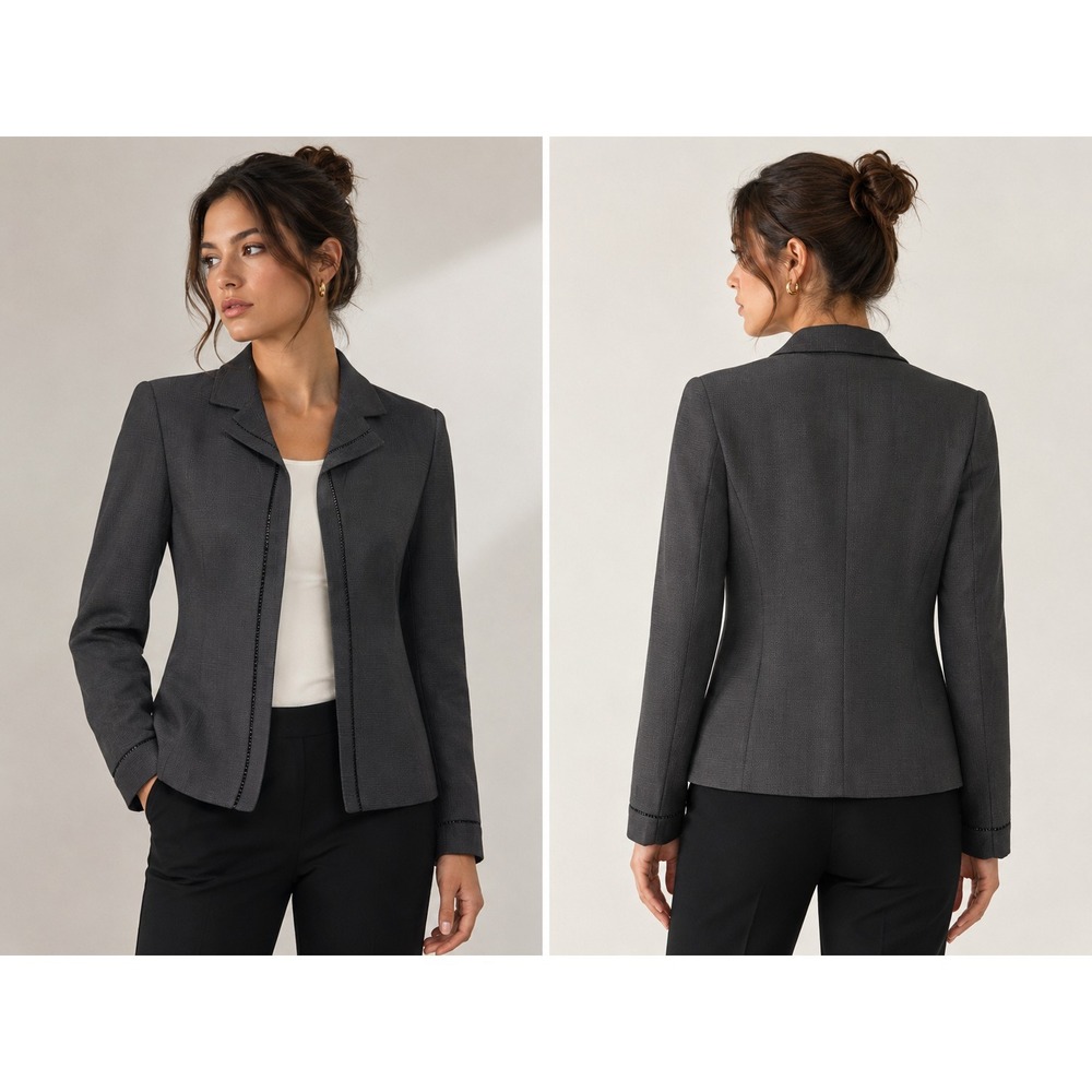 Kasper Womens est Petite XL Open Front Blazer Jacket Black Textured no size tag